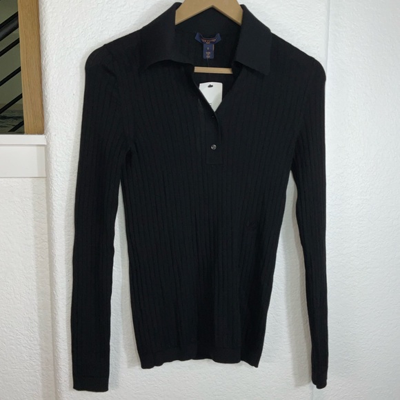 Louis Vuitton Black Long Sleeve Ribbed Collared  Top - Picture 1 of 9